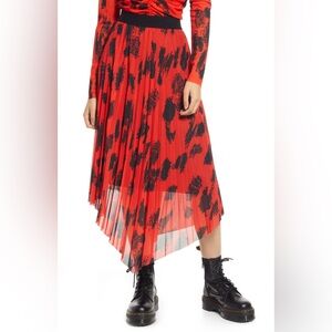 Nordstrom Cristina Martinez red and black mesh asymmetrical maxi skirt M